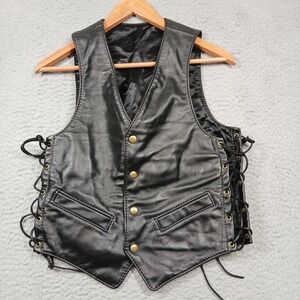 Langlitz Leathers Vest Mens 36‎ Black Leather Side Lace Biker Motorcycle USA
